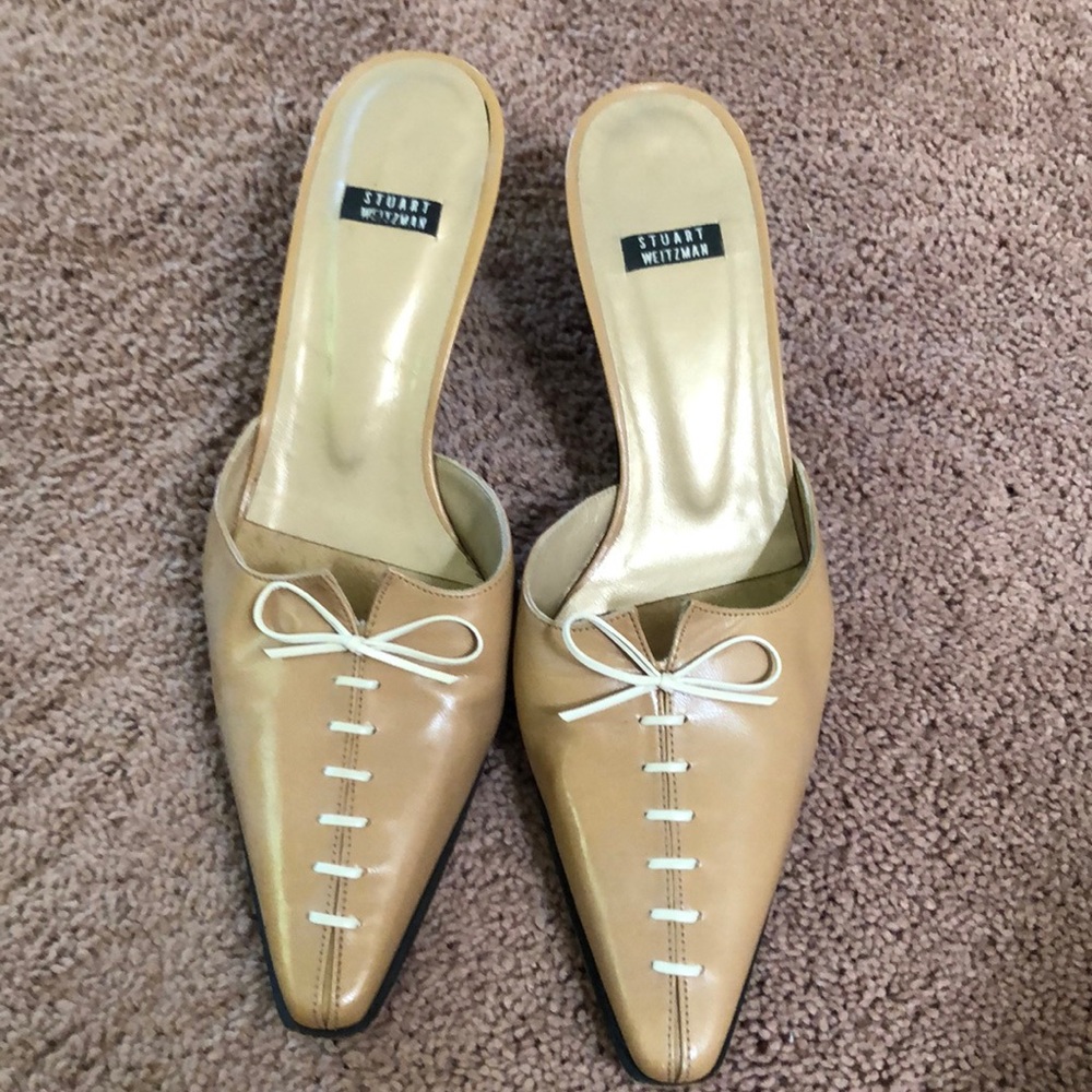 Stuart Weitzman Camel Laced Slides - image 1